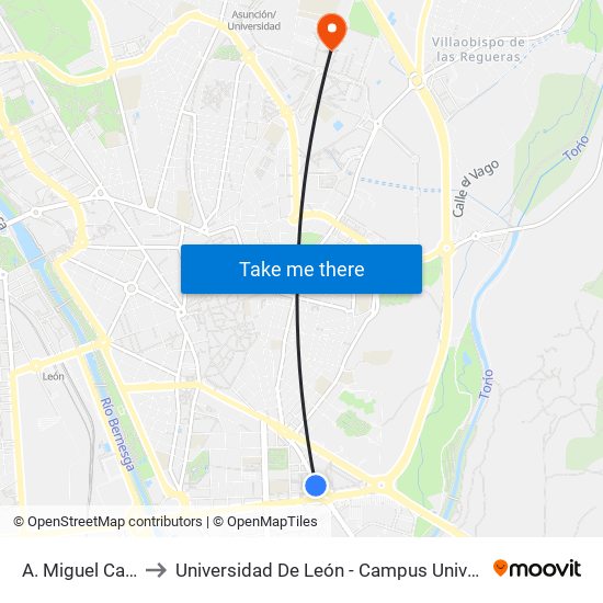 A. Miguel Castaño, 78 to Universidad De León - Campus Universitario De Vegazanas map