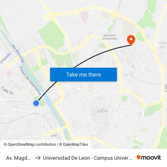 Av. Magdalena, 9 to Universidad De León - Campus Universitario De Vegazanas map