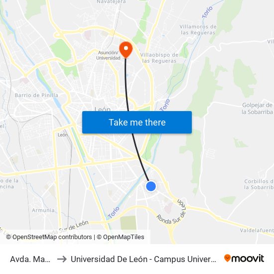 Avda. Madrid, 37 to Universidad De León - Campus Universitario De Vegazanas map