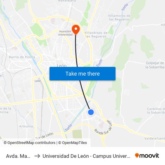 Avda. Madrid, 46 to Universidad De León - Campus Universitario De Vegazanas map