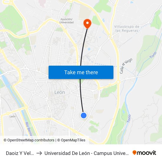 Daoiz Y Velarde, 48 to Universidad De León - Campus Universitario De Vegazanas map