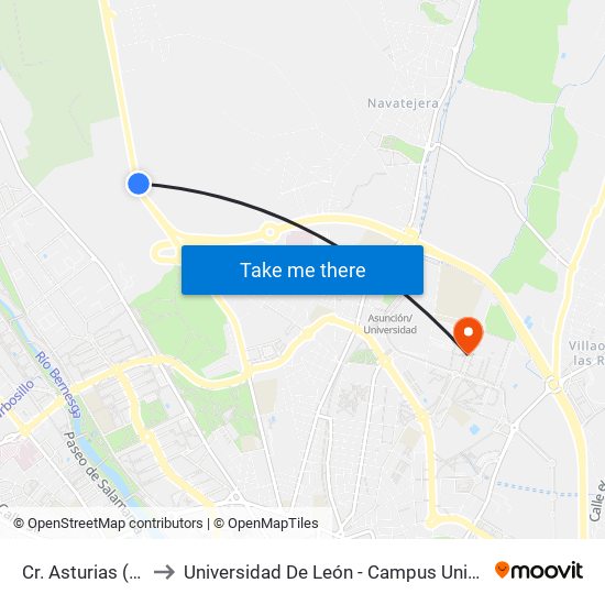 Cr. Asturias (Seminario) to Universidad De León - Campus Universitario De Vegazanas map