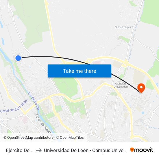 Ejército Del Aire, 70 to Universidad De León - Campus Universitario De Vegazanas map