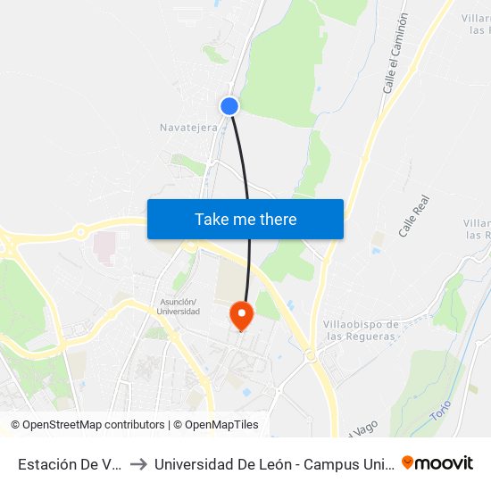 Estación De Villa Romana to Universidad De León - Campus Universitario De Vegazanas map