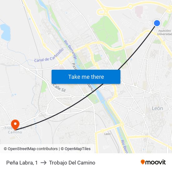 Peña Labra, 1 to Trobajo Del Camino map