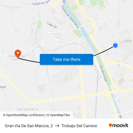 Gran Vía De San Marcos, 2 to Trobajo Del Camino map