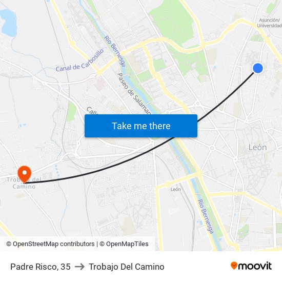 Padre Risco, 35 to Trobajo Del Camino map