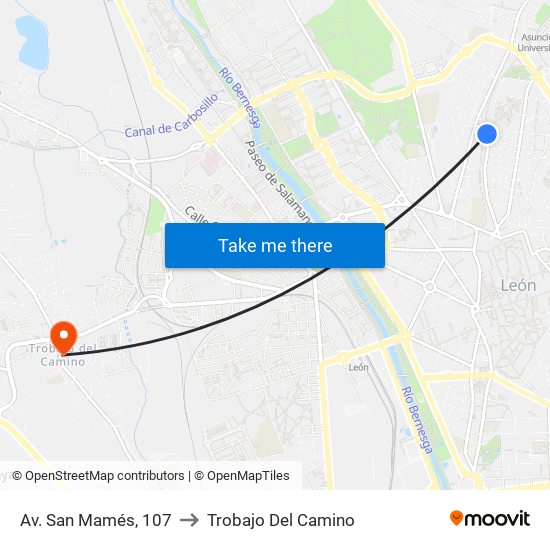 Av. San Mamés, 107 to Trobajo Del Camino map