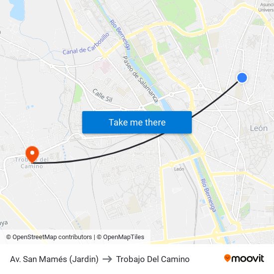 Av. San Mamés (Jardin) to Trobajo Del Camino map