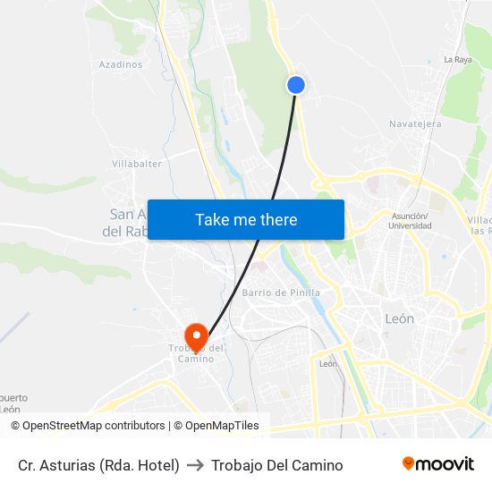 Cr. Asturias (Rda. Hotel) to Trobajo Del Camino map