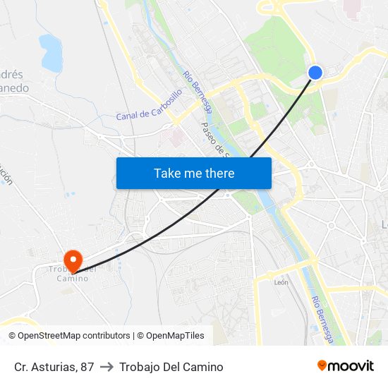 Cr. Asturias, 87 to Trobajo Del Camino map