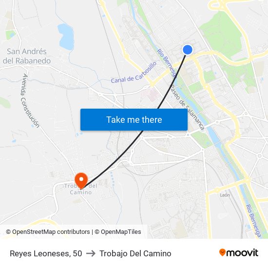 Reyes Leoneses, 50 to Trobajo Del Camino map