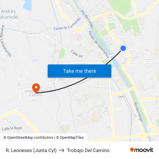 R. Leoneses (Junta Cyl) to Trobajo Del Camino map