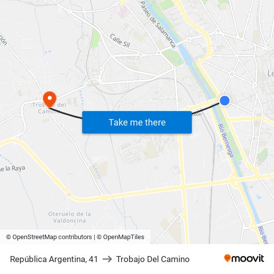 República Argentina, 41 to Trobajo Del Camino map