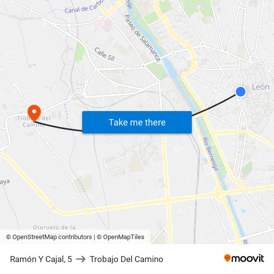 Ramón Y Cajal, 5 to Trobajo Del Camino map