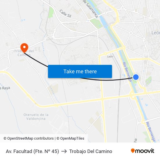 Av. Facultad (Fte. Nº 45) to Trobajo Del Camino map