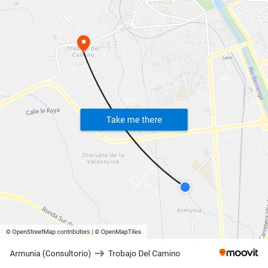 Armunia (Consultorio) to Trobajo Del Camino map