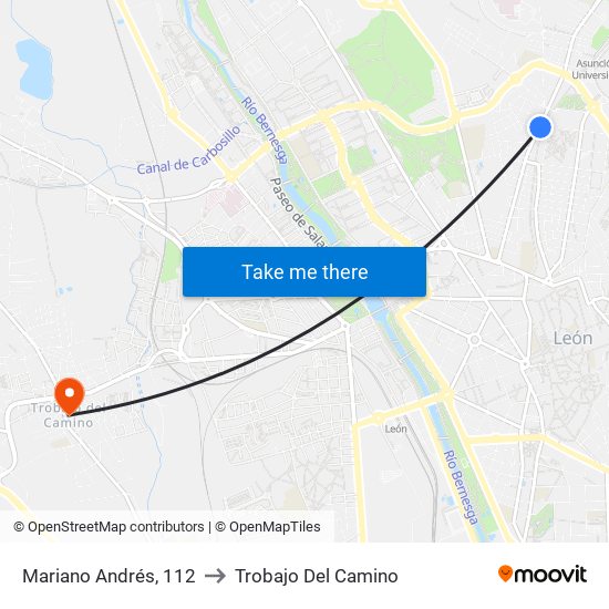 Mariano Andrés, 112 to Trobajo Del Camino map