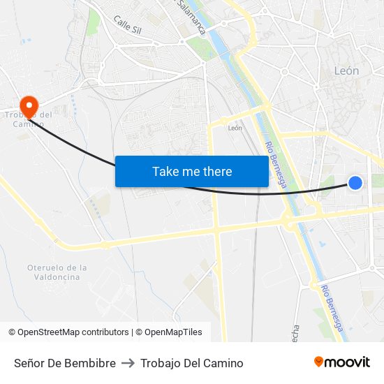 Señor De Bembibre to Trobajo Del Camino map