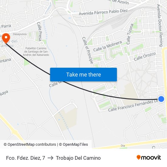 Fco. Fdez. Diez, 7 to Trobajo Del Camino map