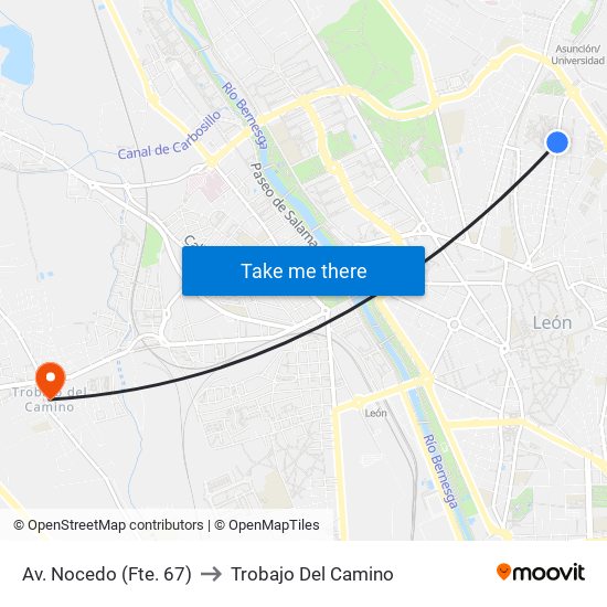 Av. Nocedo (Fte. 67) to Trobajo Del Camino map