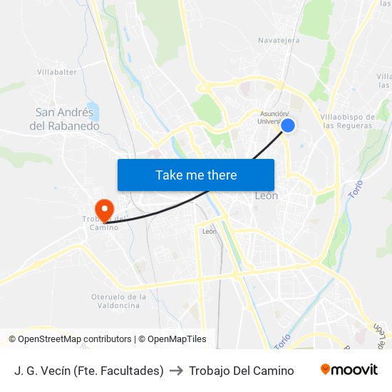 J. G. Vecín (Fte. Facultades) to Trobajo Del Camino map