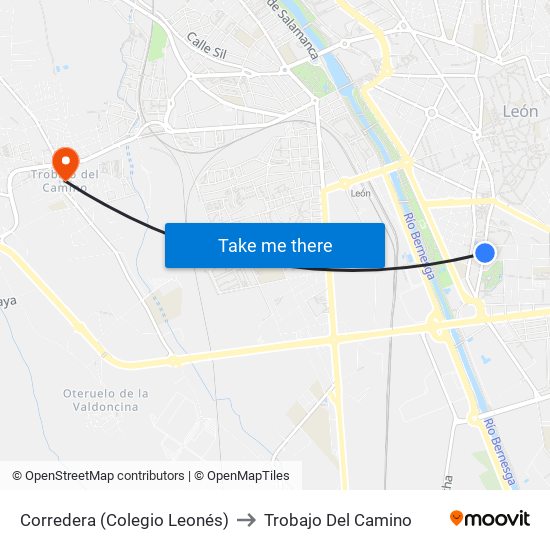 Corredera (Colegio Leonés) to Trobajo Del Camino map