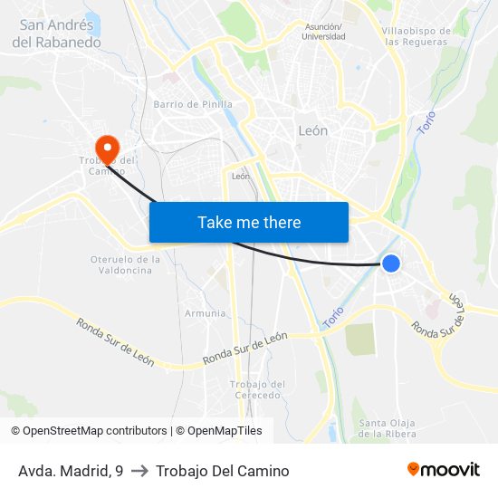 Avda. Madrid, 9 to Trobajo Del Camino map