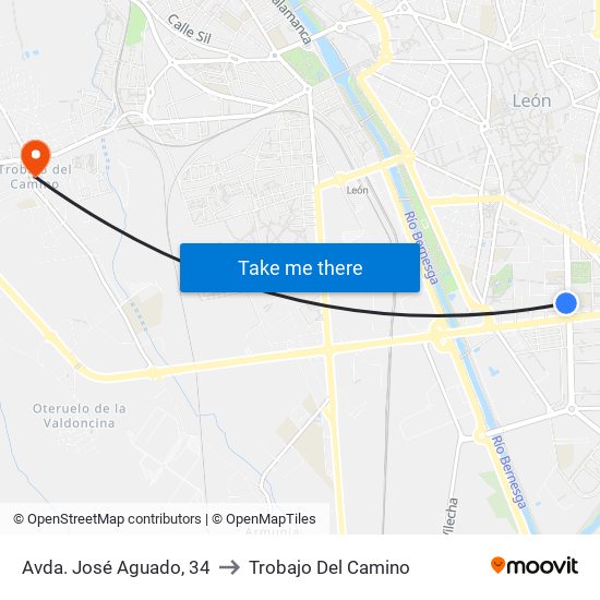 Avda. José Aguado, 34 to Trobajo Del Camino map