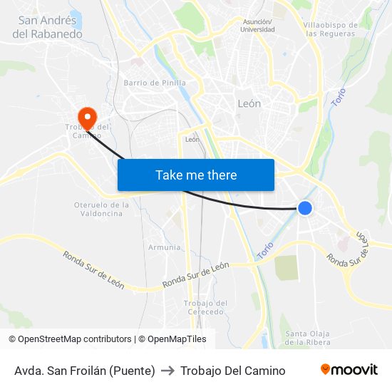 Avda. San Froilán (Puente) to Trobajo Del Camino map