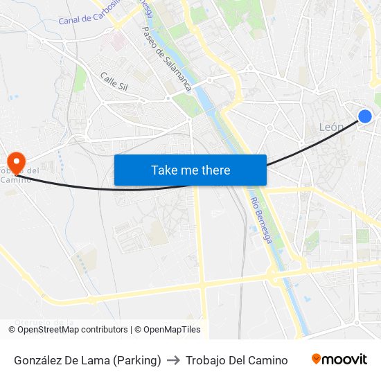 González De Lama (Parking) to Trobajo Del Camino map