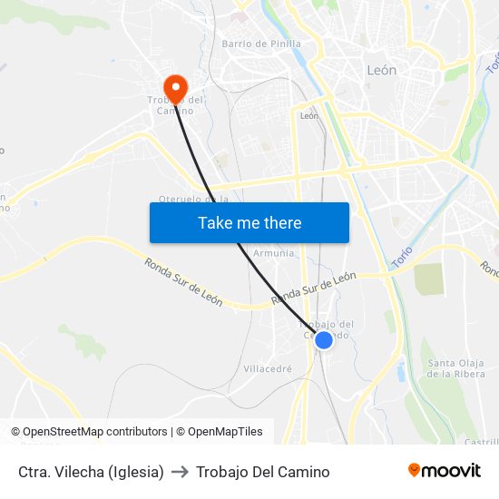 Ctra. Vilecha (Iglesia) to Trobajo Del Camino map