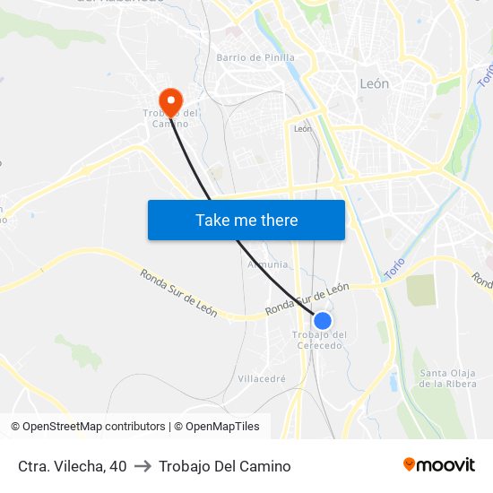 Ctra. Vilecha, 40 to Trobajo Del Camino map