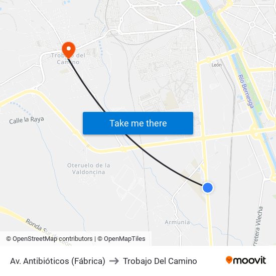 Av. Antibióticos (Fábrica) to Trobajo Del Camino map