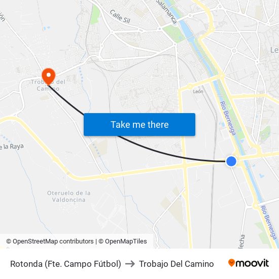 Rotonda (Fte. Campo Fútbol) to Trobajo Del Camino map