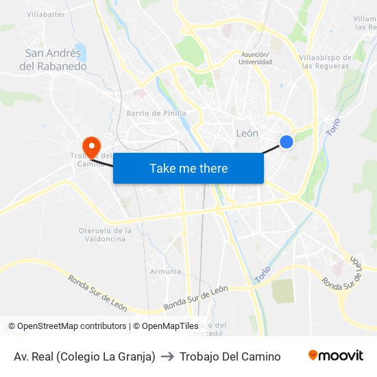 Av. Real (Colegio La Granja) to Trobajo Del Camino map