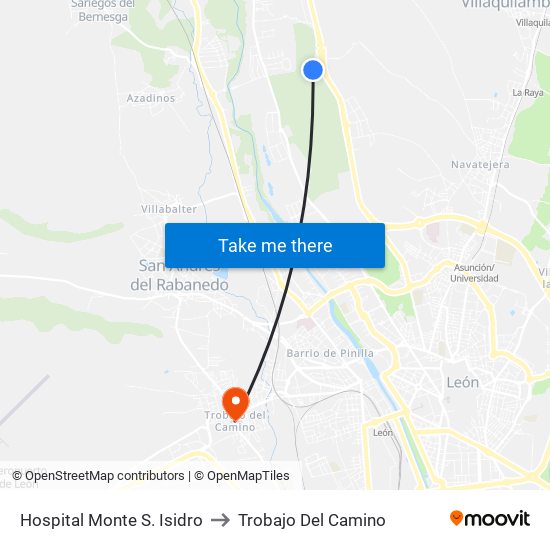 Hospital Monte S. Isidro to Trobajo Del Camino map