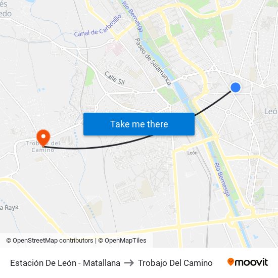 Estación De León - Matallana to Trobajo Del Camino map