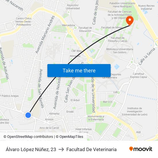 Álvaro López Núñez, 23 to Facultad De Veterinaria map