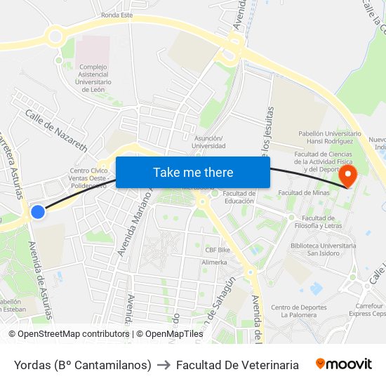 Yordas (Bº Cantamilanos) to Facultad De Veterinaria map