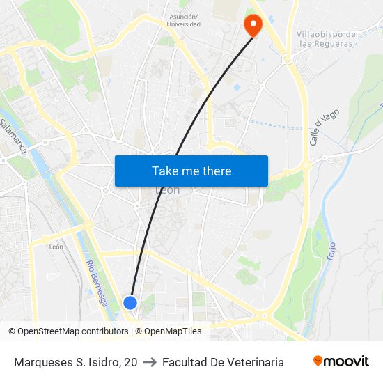 Marqueses S. Isidro, 20 to Facultad De Veterinaria map