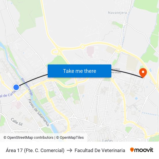 Área 17 (Fte. C. Comercial) to Facultad De Veterinaria map