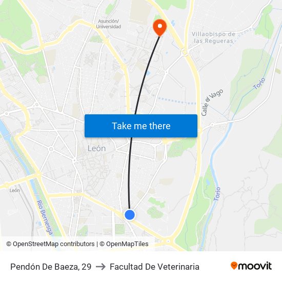 Pendón De Baeza, 29 to Facultad De Veterinaria map