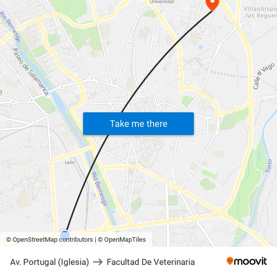 Av. Portugal (Iglesia) to Facultad De Veterinaria map