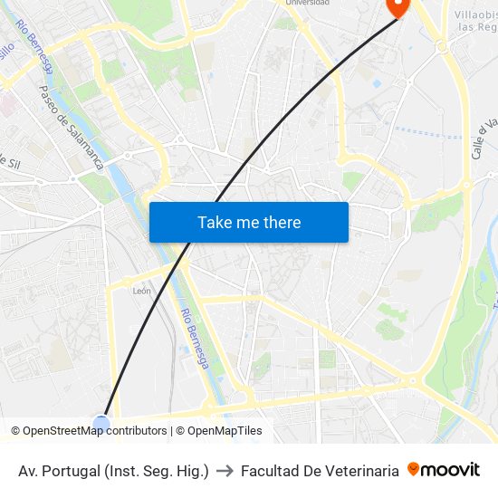 Av. Portugal (Inst. Seg. Hig.) to Facultad De Veterinaria map