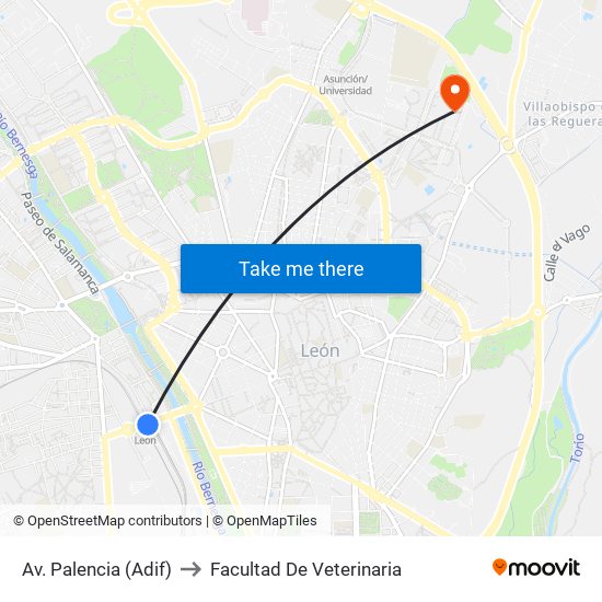 Av. Palencia (Adif) to Facultad De Veterinaria map