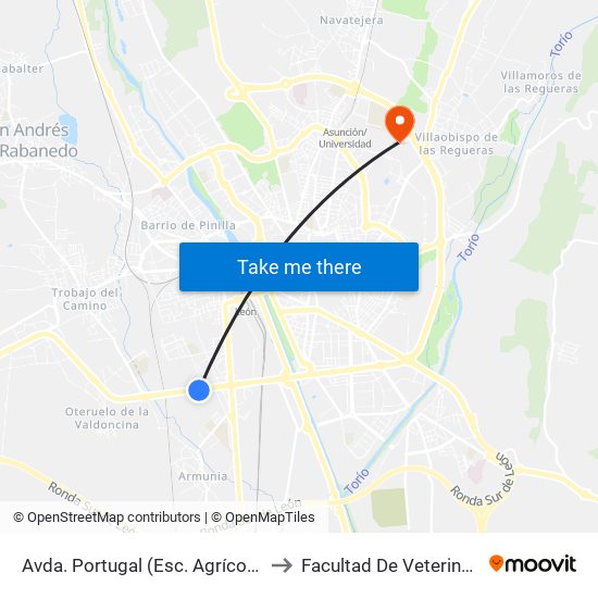Avda. Portugal (Esc. Agrícolas) to Facultad De Veterinaria map