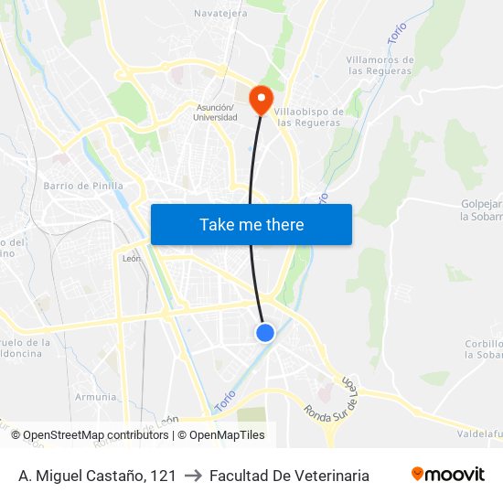 A. Miguel Castaño, 121 to Facultad De Veterinaria map