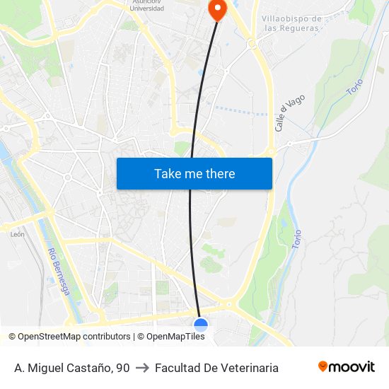 A. Miguel Castaño, 90 to Facultad De Veterinaria map