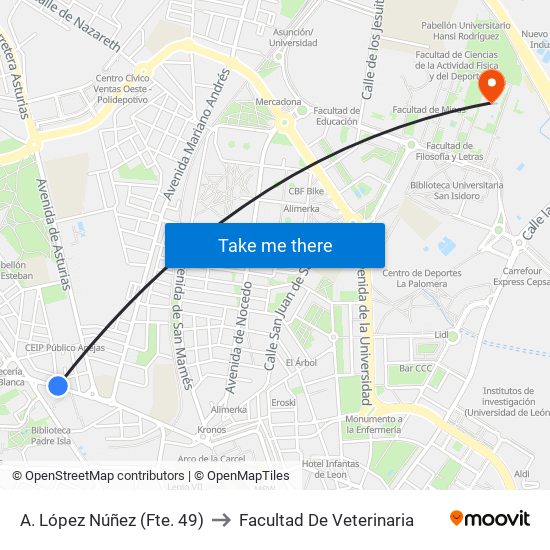 A. López Núñez (Fte. 49) to Facultad De Veterinaria map